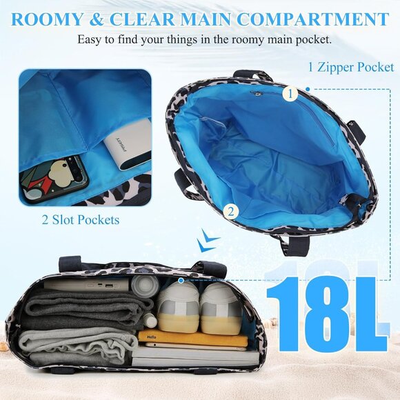 Women's Leopard Large Lightweight Zipper Travel Totes Separation Bags - Picture 4 of 7